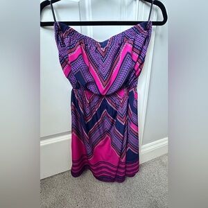 Express Pink & Purple Chevron Y2K Strapless Mini Dress S